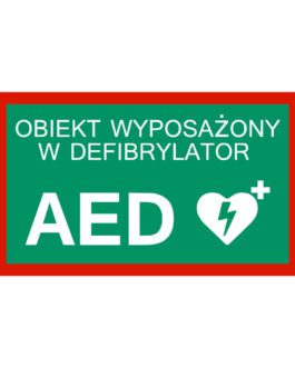 Tablica informacyjna AED – obiekt wyposażony 25×15 cm