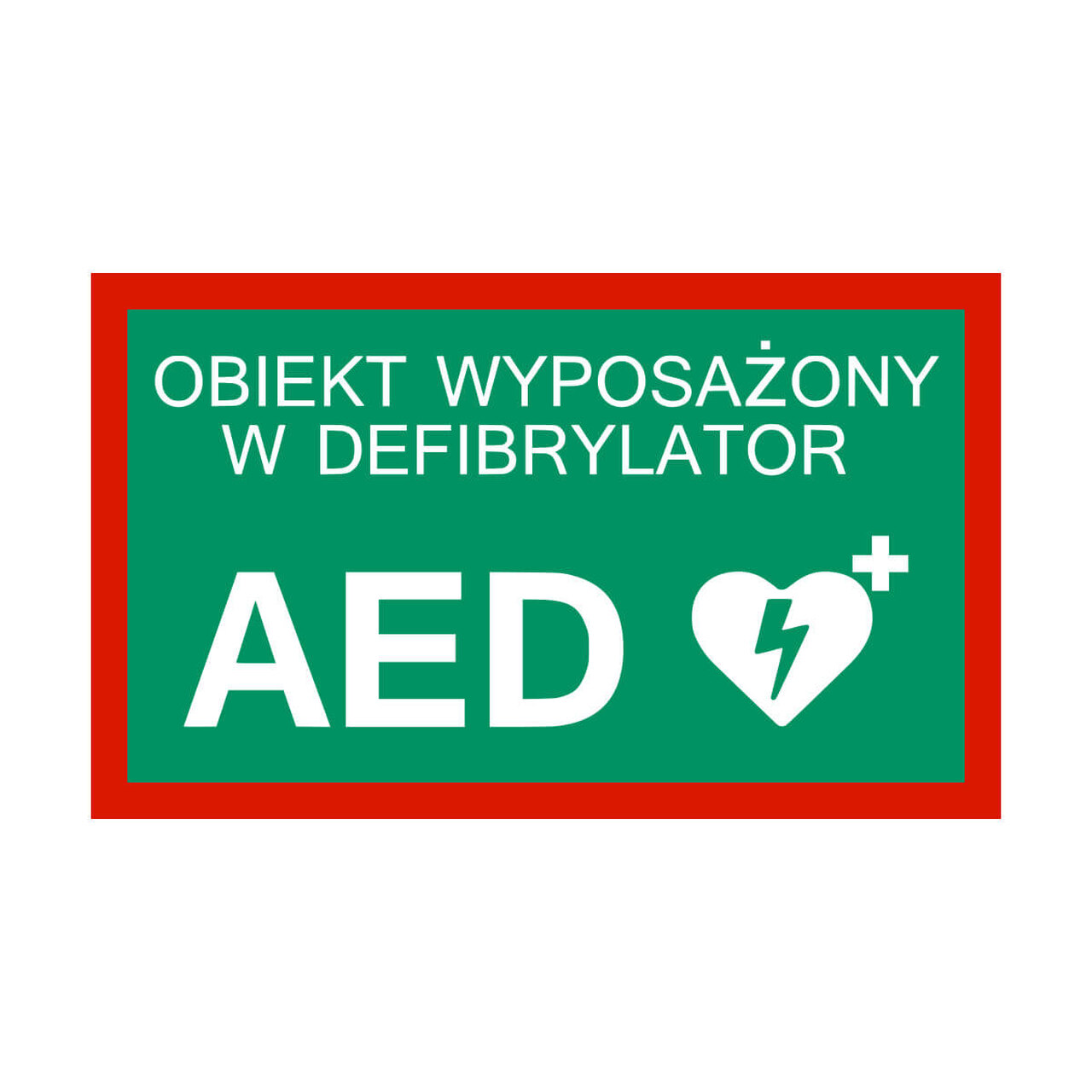 Tablica informacyjna AED – obiekt wyposażony 25×15 cm