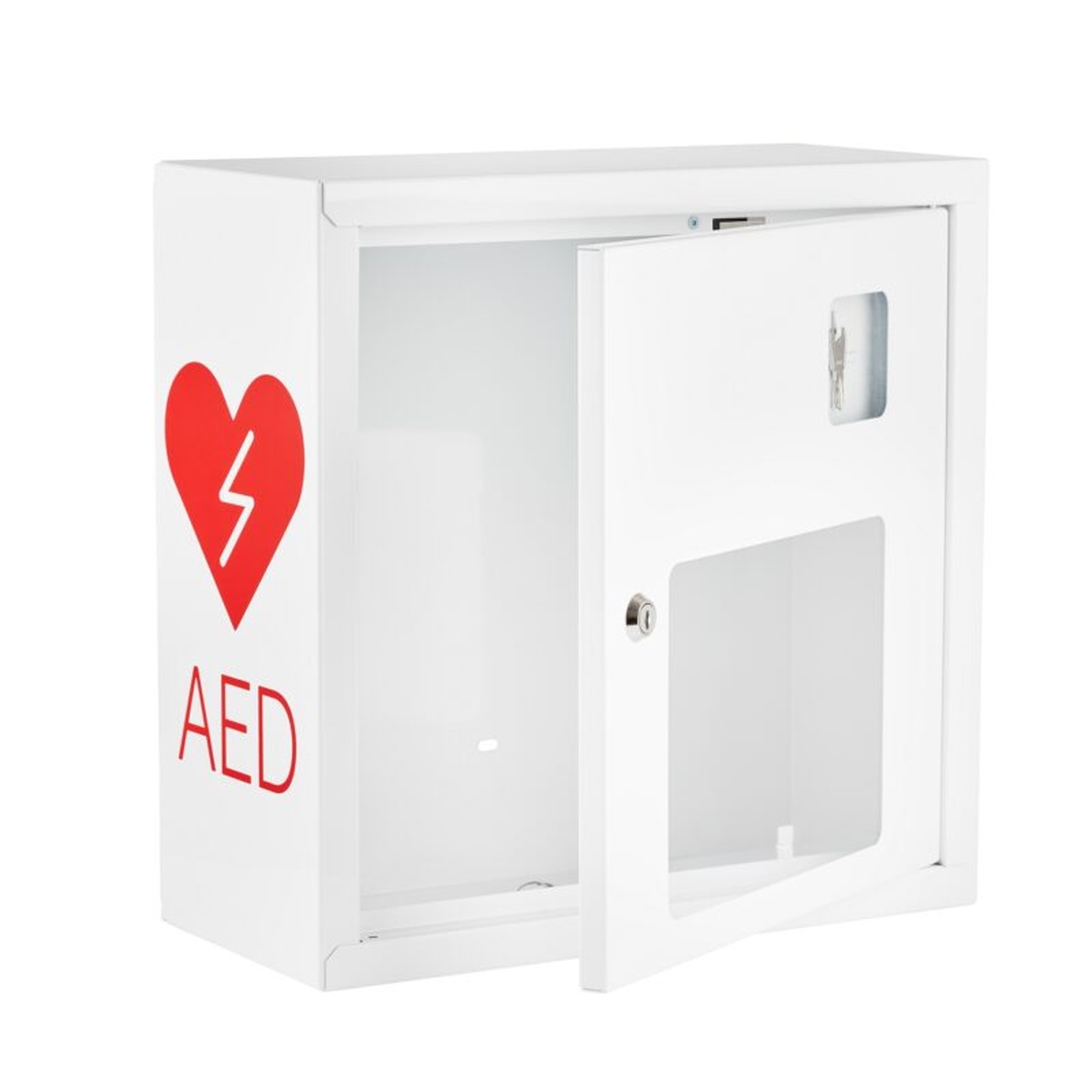 Szafka wewnętrzna, metalowa na defibrylator AED z alarmem dźwiękowym ASB1011