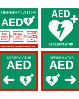 Zestaw tablic informacyjnych AED – 4 sztuki