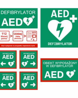 Zestaw tablic informacyjnych AED – 7 sztuk