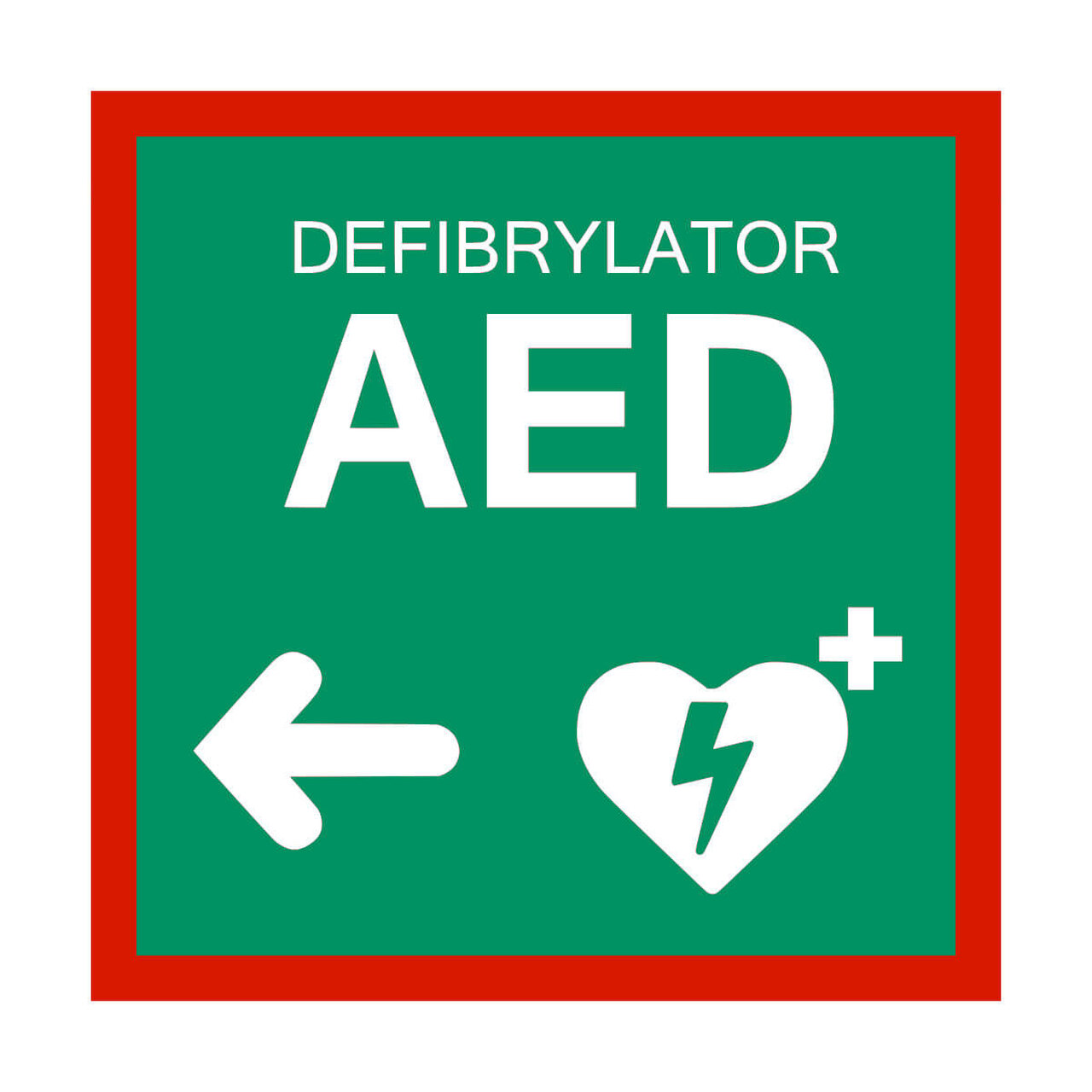 Tablica kierunkowa AED w lewo – 20 x 20 cm