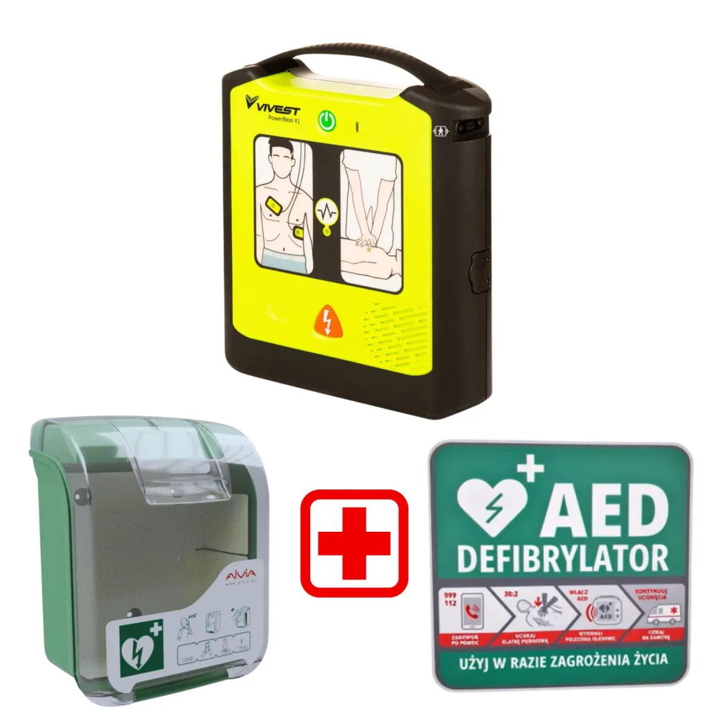 Zestaw AED Vivest PowerBeat X1 + Szafka AIVIA V3 + Tablica postępowania