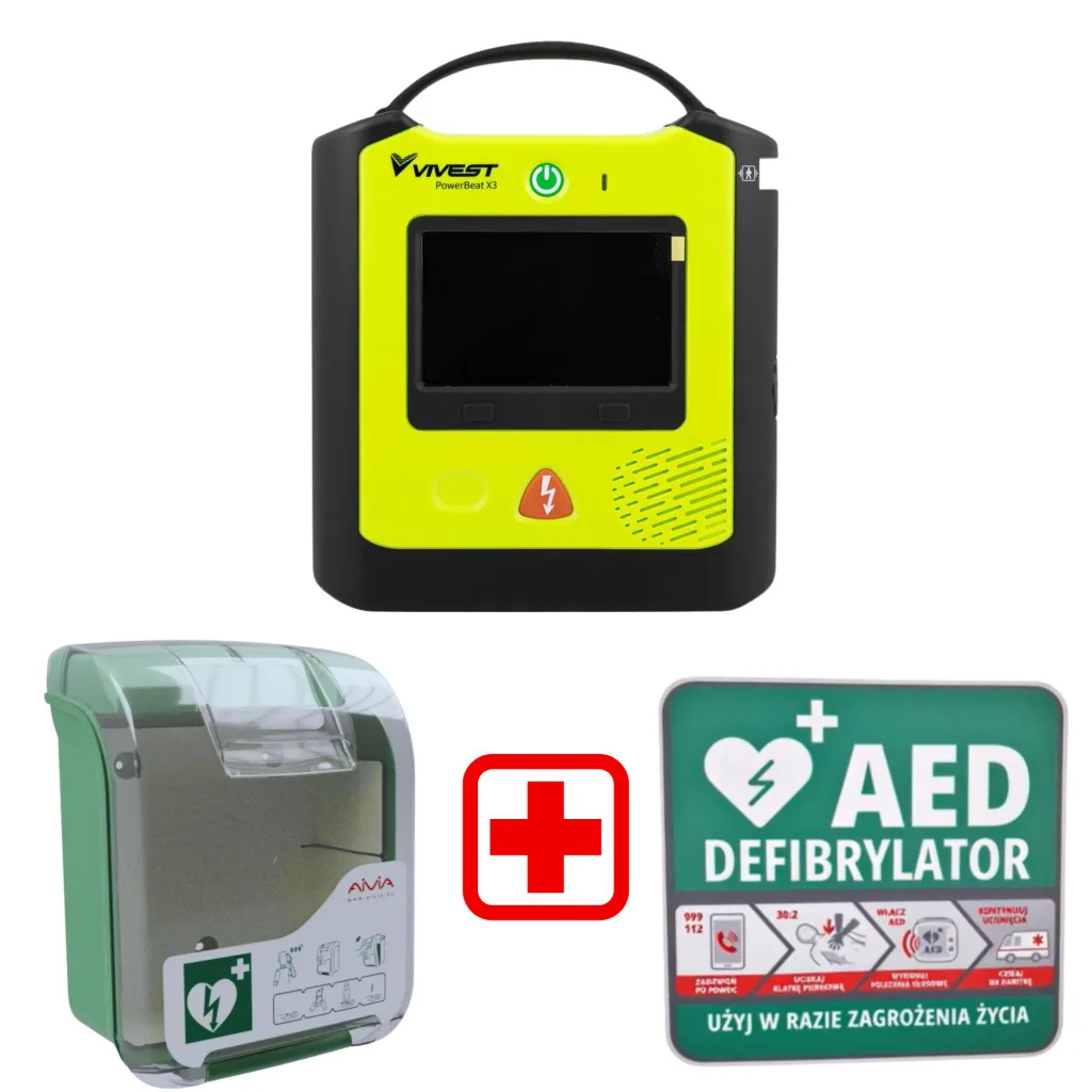 Zestaw AED Vivest PowerBeat X3 + Szafka AIVIA V3 + Tablica postępowania