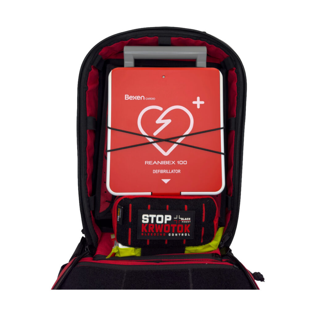 Zestaw ratowniczy AED Reanibex 100 w plecaku + STOP KRWOTOK