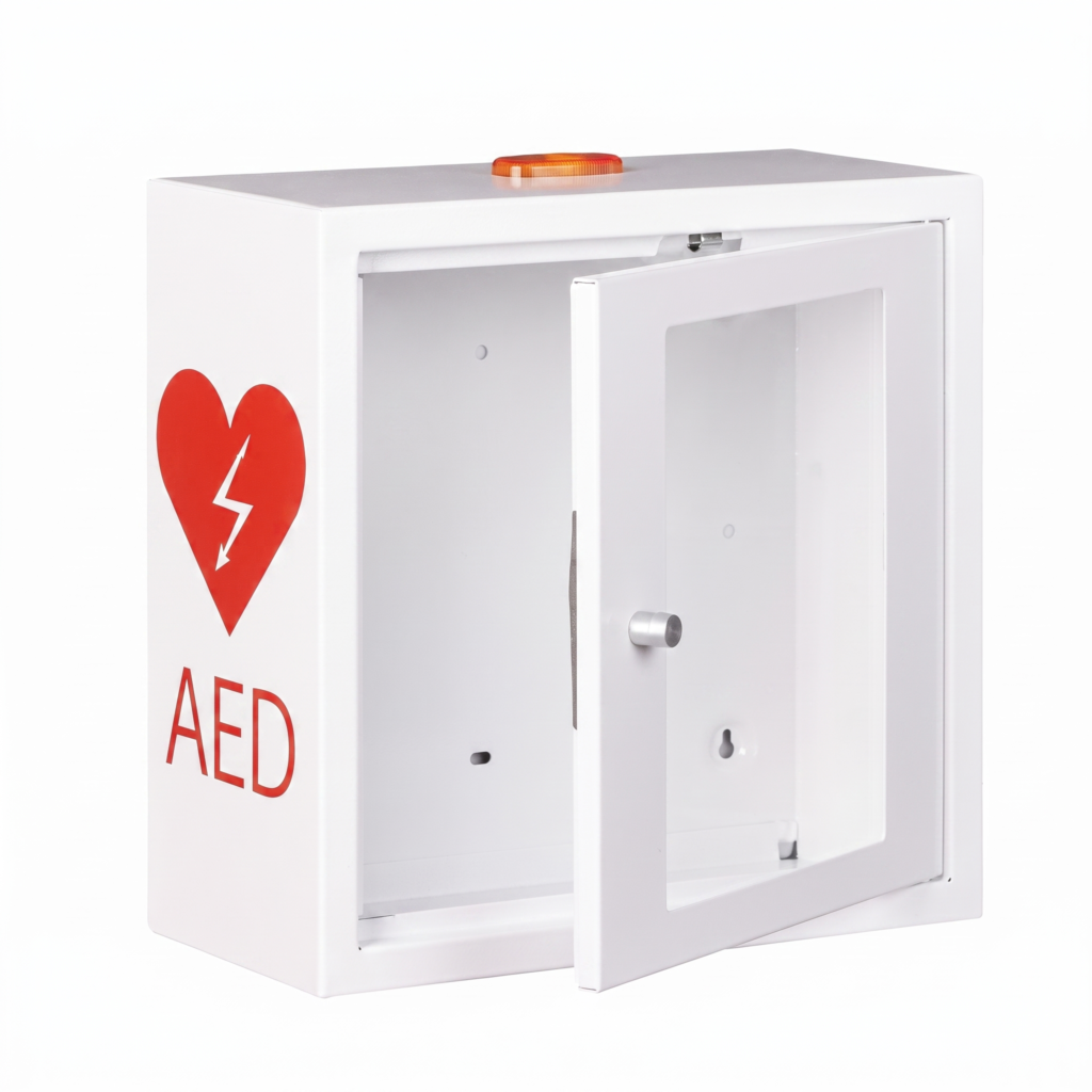 Szafka metalowa ASB1020 na defibrylator AED z alarmem i LED (magnes)
